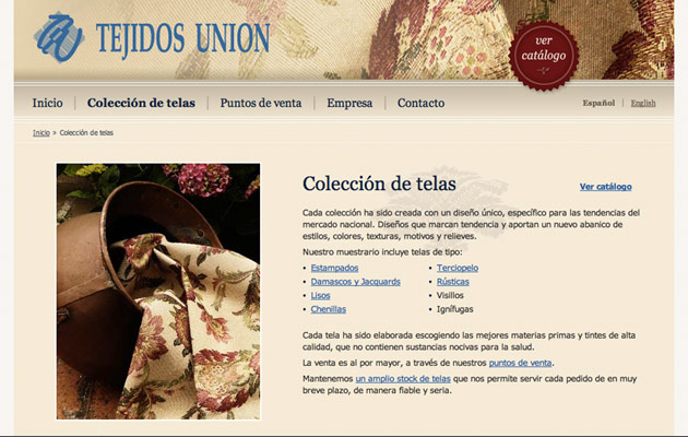Introdución al catálogo online del sitio web de Tejidos Unión