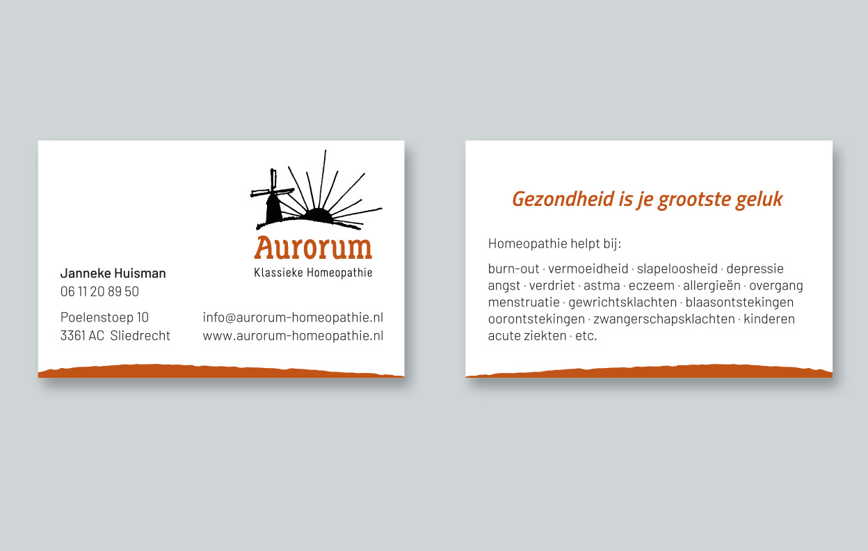 Diseño gráfico de las tarjetas de visita para Aurorum Homeopatía Clásica