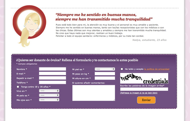 Página interior del sitio web de Eudona.com