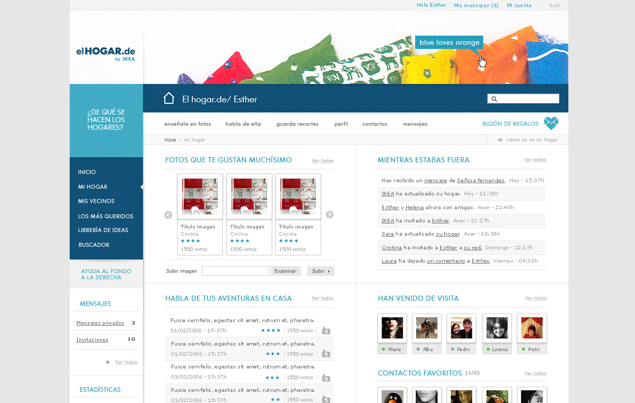 Startpagina van ‘El hogar de…’ – grafische user interface ontwerp door Herraiz Soto