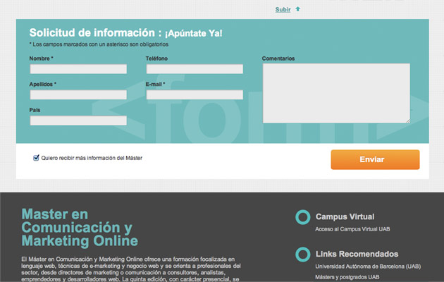 Contactformulier website Master in Online Marketing (interface design: Felipe Becker)