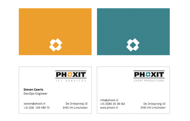 Business cards for Phoxit ICT Services and Event Productions